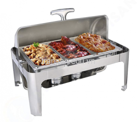 Nồi hâm buffet chữ nhật 3 ngăn nắp kính PC xoay 180 độ TACO 126053NP-3